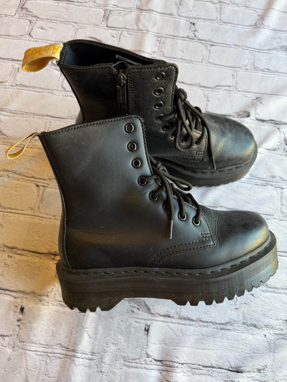 Dr Martens Jadon Mono Vegan Black Combat Boots Docs Size 6 EU 38 EUC Side Zip